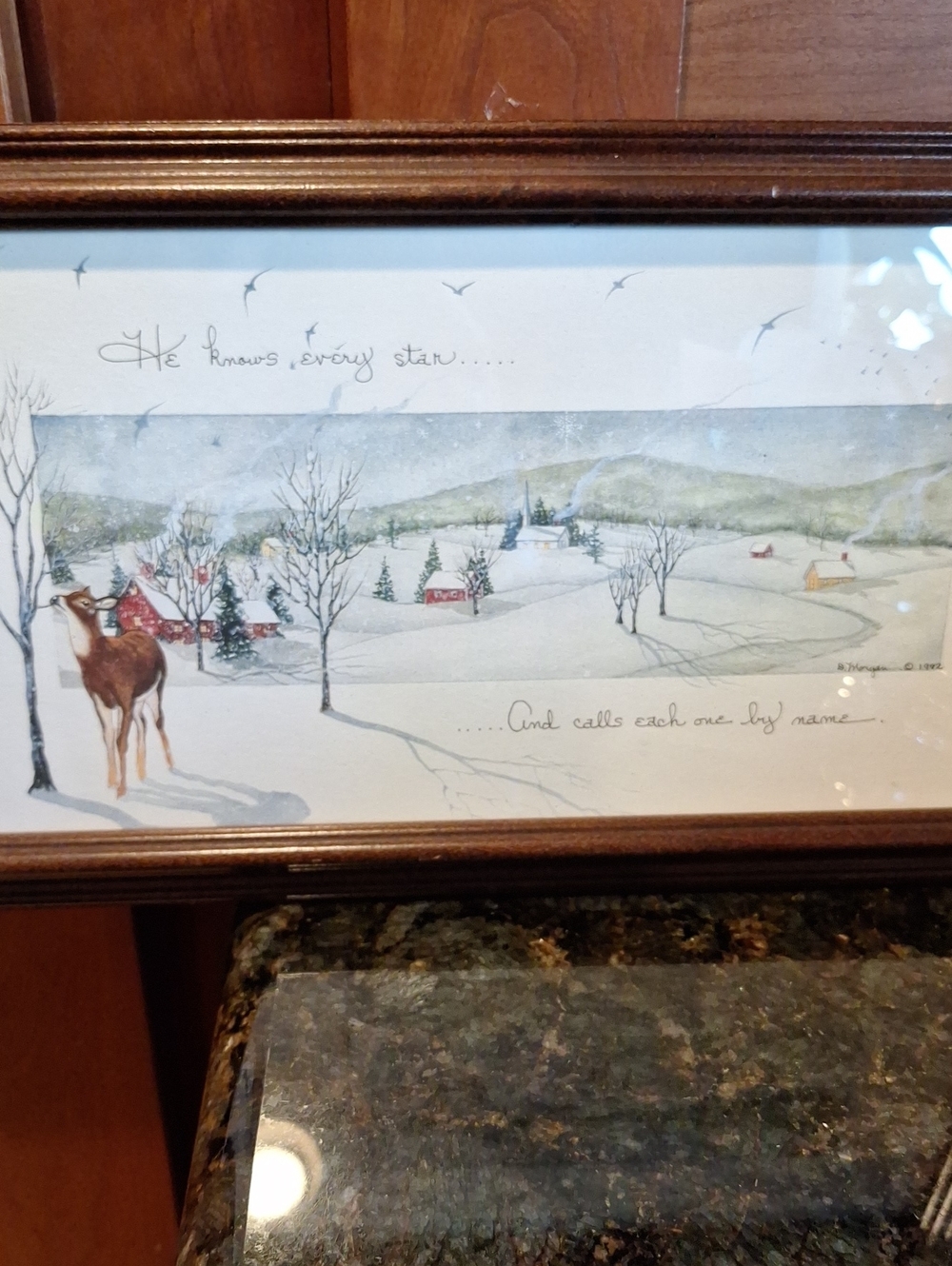 Winter Landscape. 1992 D. Morgan Brown Frame, White Accent 9× 16" Framed Size - Picture 2 of 9